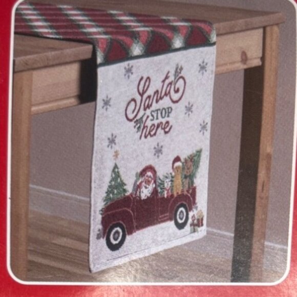 Santa Stop Here Tapestry Table Runner 13" X 68" Holiday Style Festive Christmas - Picture 4 of 9